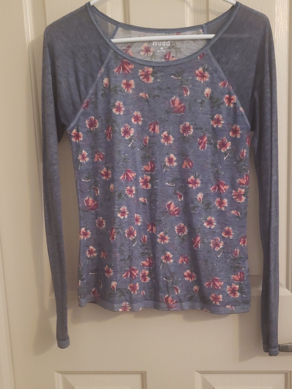Mudd Blue Floral Raglan Long Sleeve Top
